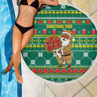 Togo Christmas Beach Blanket with Santa Poinsettia Flower Tree Gifts and African Print Pattern - Wonder Print Shop