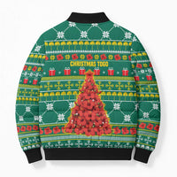 Togo Christmas Bomber Puffer Jacket with Santa Poinsettia Flower Tree Gifts and African Print Pattern - Wonder Print Shop