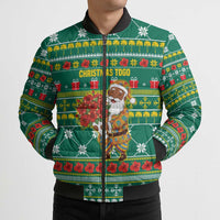 Togo Christmas Bomber Puffer Jacket with Santa Poinsettia Flower Tree Gifts and African Print Pattern - Wonder Print Shop