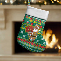 Togo Christmas Stocking with Santa Poinsettia Flower Tree Gifts and African Print Pattern - Wonder Print Shop