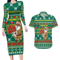 Togo Christmas Couples Matching Long Sleeve Bodycon Dress and Hawaiian Shirt with Santa Poinsettia Flower Tree Gifts and African Print Pattern - Wonder Print Shop