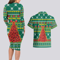 Togo Christmas Couples Matching Long Sleeve Bodycon Dress and Hawaiian Shirt with Santa Poinsettia Flower Tree Gifts and African Print Pattern - Wonder Print Shop