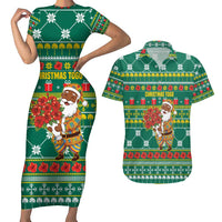 Togo Christmas Couples Matching Short Sleeve Bodycon Dress and Hawaiian Shirt with Santa Poinsettia Flower Tree Gifts and African Print Pattern - Wonder Print Shop