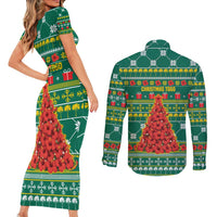 Togo Christmas Couples Matching Short Sleeve Bodycon Dress and Long Sleeve Button Shirt with Santa Poinsettia Flower Tree Gifts and African Print Pattern - Wonder Print Shop