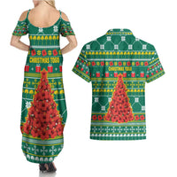 Togo Christmas Couples Matching Summer Maxi Dress and Hawaiian Shirt with Santa Poinsettia Flower Tree Gifts and African Print Pattern - Wonder Print Shop