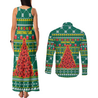 Togo Christmas Couples Matching Tank Maxi Dress and Long Sleeve Button Shirt with Santa Poinsettia Flower Tree Gifts and African Print Pattern - Wonder Print Shop