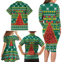 Togo Christmas Family Matching Long Sleeve Bodycon Dress and Hawaiian Shirt with Santa Poinsettia Flower Tree Gifts and African Print Pattern - Wonder Print Shop