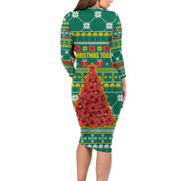 Togo Christmas Family Matching Long Sleeve Bodycon Dress and Hawaiian Shirt with Santa Poinsettia Flower Tree Gifts and African Print Pattern - Wonder Print Shop