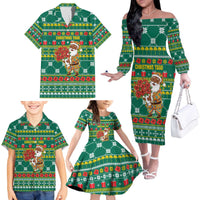 Togo Christmas Family Matching Off The Shoulder Long Sleeve Dress and Hawaiian Shirt with Santa Poinsettia Flower Tree Gifts and African Print Pattern - Wonder Print Shop
