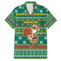 Togo Christmas Family Matching Off The Shoulder Long Sleeve Dress and Hawaiian Shirt with Santa Poinsettia Flower Tree Gifts and African Print Pattern - Wonder Print Shop