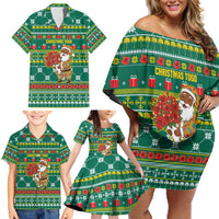 Togo Christmas Family Matching Off Shoulder Short Dress and Hawaiian Shirt with Santa Poinsettia Flower Tree Gifts and African Print Pattern - Wonder Print Shop