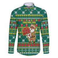 Togo Christmas Family Matching Off Shoulder Short Dress and Hawaiian Shirt with Santa Poinsettia Flower Tree Gifts and African Print Pattern - Wonder Print Shop