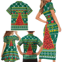 Togo Christmas Family Matching Short Sleeve Bodycon Dress and Hawaiian Shirt with Santa Poinsettia Flower Tree Gifts and African Print Pattern - Wonder Print Shop
