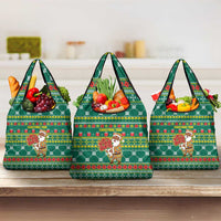 Togo Christmas Grocery Bag with Santa Poinsettia Flower Tree Gifts and African Print Pattern - Wonder Print Shop