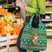 Togo Christmas Grocery Bag with Santa Poinsettia Flower Tree Gifts and African Print Pattern - Wonder Print Shop