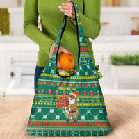 Togo Christmas Grocery Bag with Santa Poinsettia Flower Tree Gifts and African Print Pattern - Wonder Print Shop
