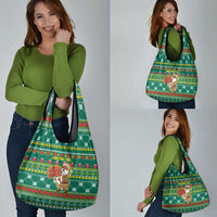 Togo Christmas Grocery Bag with Santa Poinsettia Flower Tree Gifts and African Print Pattern - Wonder Print Shop