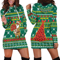 Togo Christmas Hoodie Dress with Santa Poinsettia Flower Tree Gifts and African Print Pattern - Wonder Print Shop