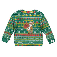 Togo Christmas Kid Ugly Christmas Sweater with Santa Poinsettia Flower Tree Gifts and African Print Pattern - Wonder Print Shop