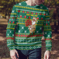Togo Christmas Ugly Christmas Sweater with Santa Poinsettia Flower Tree Gifts and African Print Pattern - Wonder Print Shop