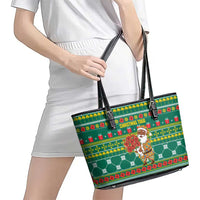 Togo Christmas Leather Tote Bag with Santa Poinsettia Flower Tree Gifts and African Print Pattern - Wonder Print Shop