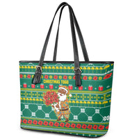 Togo Christmas Leather Tote Bag with Santa Poinsettia Flower Tree Gifts and African Print Pattern - Wonder Print Shop
