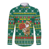 Togo Christmas Long Sleeve Button Shirt with Santa Poinsettia Flower Tree Gifts and African Print Pattern - Wonder Print Shop