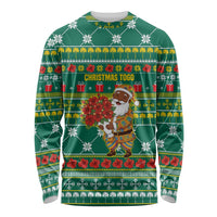 Togo Christmas Long Sleeve Shirt with Santa Poinsettia Flower Tree Gifts and African Print Pattern - Wonder Print Shop