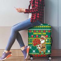 Togo Christmas Luggage Cover with Santa Poinsettia Flower Tree Gifts and African Print Pattern - Wonder Print Shop