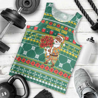 Togo Christmas Men Tank Top with Santa Poinsettia Flower Tree Gifts and African Print Pattern - Wonder Print Shop