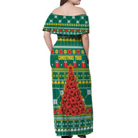 Togo Christmas Off Shoulder Maxi Dress with Santa Poinsettia Flower Tree Gifts and African Print Pattern - Wonder Print Shop