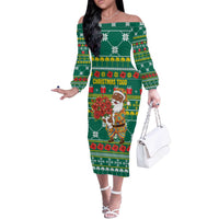 Togo Christmas Off The Shoulder Long Sleeve Dress with Santa Poinsettia Flower Tree Gifts and African Print Pattern - Wonder Print Shop