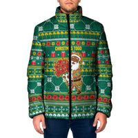 Togo Christmas Padded Jacket with Santa Poinsettia Flower Tree Gifts and African Print Pattern - Wonder Print Shop