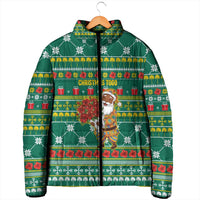 Togo Christmas Padded Jacket with Santa Poinsettia Flower Tree Gifts and African Print Pattern - Wonder Print Shop