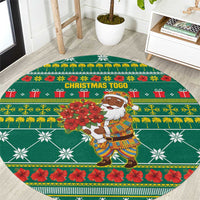 Togo Christmas Round Carpet with Santa Poinsettia Flower Tree Gifts and African Print Pattern - Wonder Print Shop