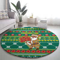 Togo Christmas Round Carpet with Santa Poinsettia Flower Tree Gifts and African Print Pattern - Wonder Print Shop