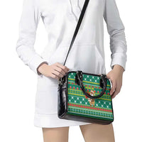 Togo Christmas Shoulder Handbag with Santa Poinsettia Flower Tree Gifts and African Print Pattern - Wonder Print Shop