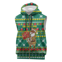 Togo Christmas Sleeveless Zip Hoodie with Santa Poinsettia Flower Tree Gifts and African Print Pattern - Wonder Print Shop