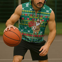 Togo Christmas Sleeveless Zip Hoodie with Santa Poinsettia Flower Tree Gifts and African Print Pattern - Wonder Print Shop