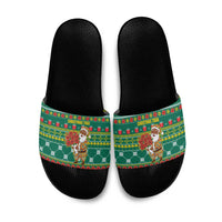 Togo Christmas Slide Sandals with Santa Poinsettia Flower Tree Gifts and African Print Pattern - Wonder Print Shop