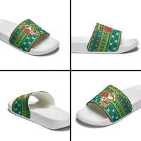 Togo Christmas Slide Sandals with Santa Poinsettia Flower Tree Gifts and African Print Pattern - Wonder Print Shop