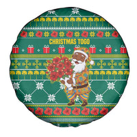 Togo Christmas Spare Tire Cover with Santa Poinsettia Flower Tree Gifts and African Print Pattern - Wonder Print Shop