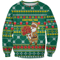 Togo Christmas Sweatshirt with Santa Poinsettia Flower Tree Gifts and African Print Pattern - Wonder Print Shop