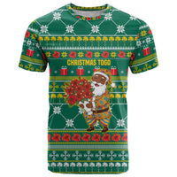 Togo Christmas T Shirt with Santa Poinsettia Flower Tree Gifts and African Print Pattern - Wonder Print Shop