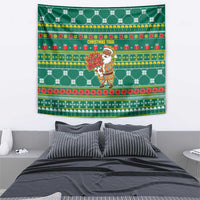 Togo Christmas Tapestry with Santa Poinsettia Flower Tree Gifts and African Print Pattern - Wonder Print Shop