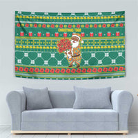 Togo Christmas Tapestry with Santa Poinsettia Flower Tree Gifts and African Print Pattern - Wonder Print Shop