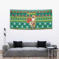 Togo Christmas Tapestry with Santa Poinsettia Flower Tree Gifts and African Print Pattern - Wonder Print Shop