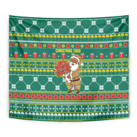 Togo Christmas Tapestry with Santa Poinsettia Flower Tree Gifts and African Print Pattern - Wonder Print Shop