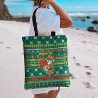 Togo Christmas Tote Bag with Santa Poinsettia Flower Tree Gifts and African Print Pattern - Wonder Print Shop