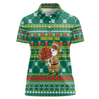Togo Christmas Women Polo Shirt with Santa Poinsettia Flower Tree Gifts and African Print Pattern - Wonder Print Shop
